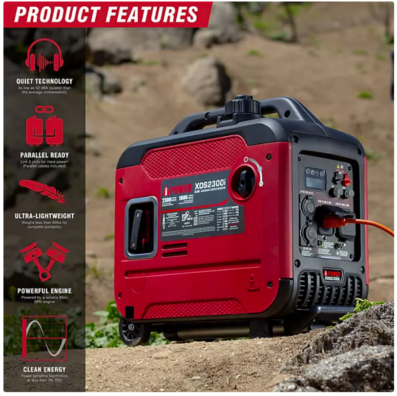 A-iPower Portable Inverter Generator, 2300-Watt CO Sensor, Light-Weight With Telescopic Handle And Wheels XOS2300i