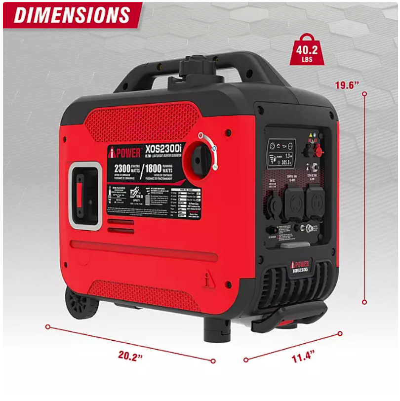 A-iPower Portable Inverter Generator, 2300-Watt CO Sensor, Light-Weight With Telescopic Handle And Wheels XOS2300i