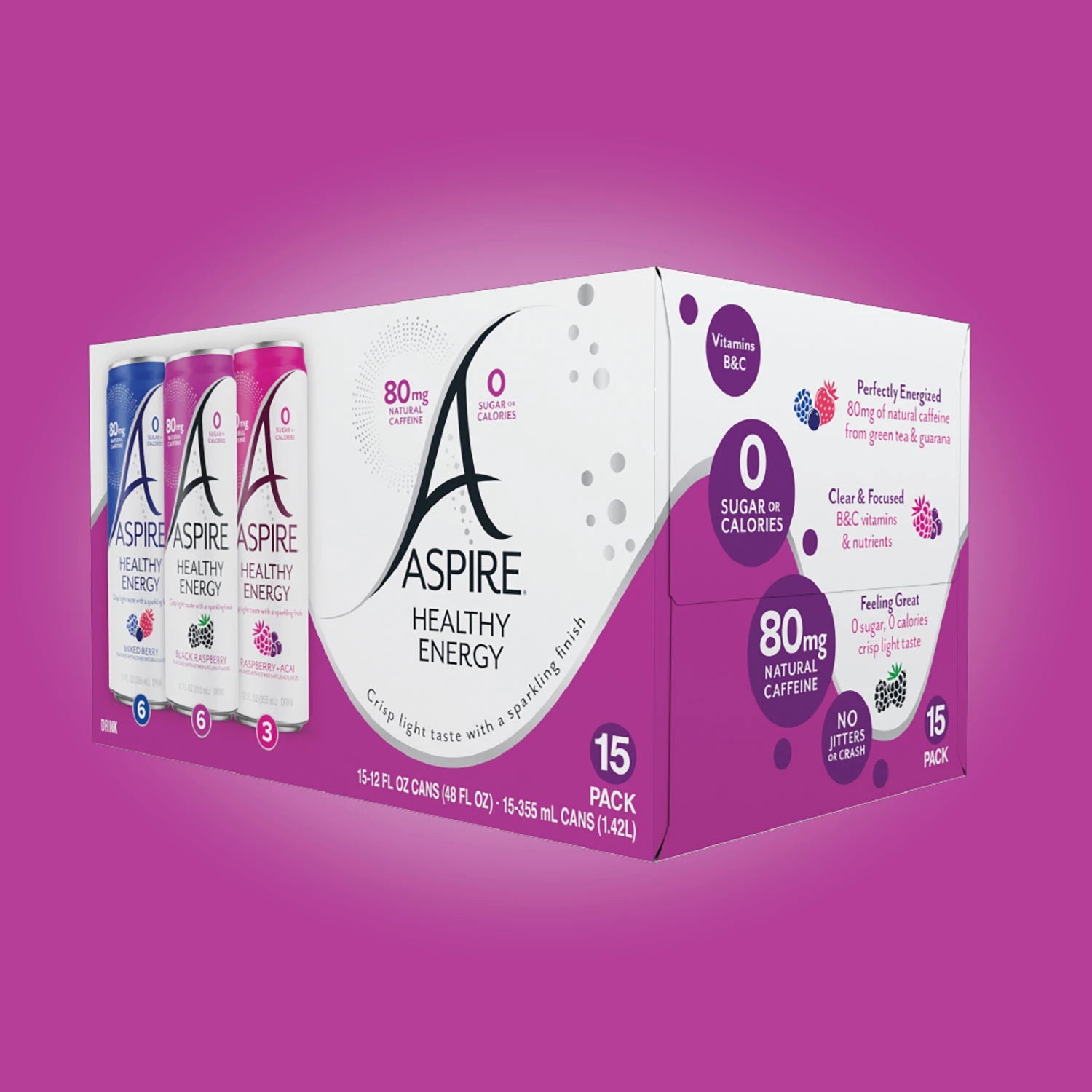 Aspire Healthy Energy Drinks Variety Pack 12 fl. oz., 15 pk.